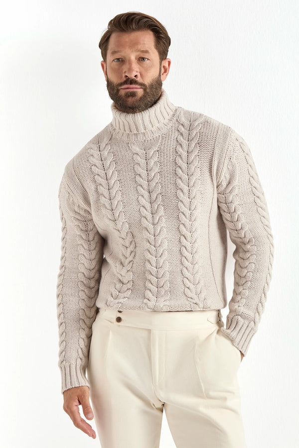 beige jacquard turtleneck sweater, beige patterned turtleneck, jacquard knitwear, italian style, made in italy, wool & cashmere turtleneck, luxury knitwear, textured turtleneck sweater, premium italian knit, elegant winter layering, refined menswear turtleneck, fall/winter essentials, heritage jacquard pattern, soft wool cashmere blend, sophisticated turtleneck knit, breathable winter sweater, fine wool cashmere sweater, italian craftsmanship knitwear, classic patterned turtleneck, timeless italian sweater