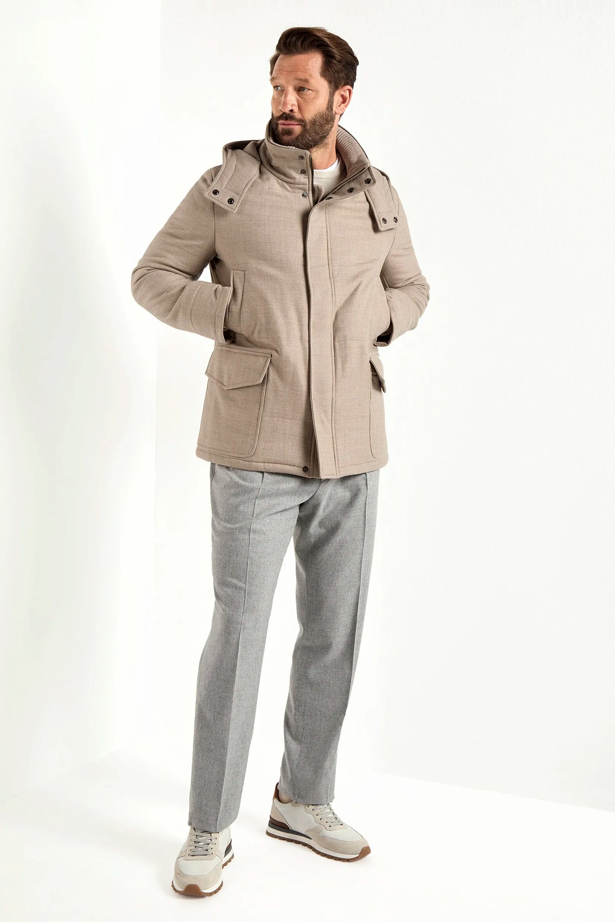 beige parka, men's beige parka, italian parka, beige winter jacket, luxury men's parka, elegant men's outerwear, refined beige coat, tailored men's parka, premium italian jacket, sophisticated men's parka, timeless italian outerwear, upscale men's coat, classic beige parka, italian craftsmanship jacket, premium men's outerwear, refined italian parka