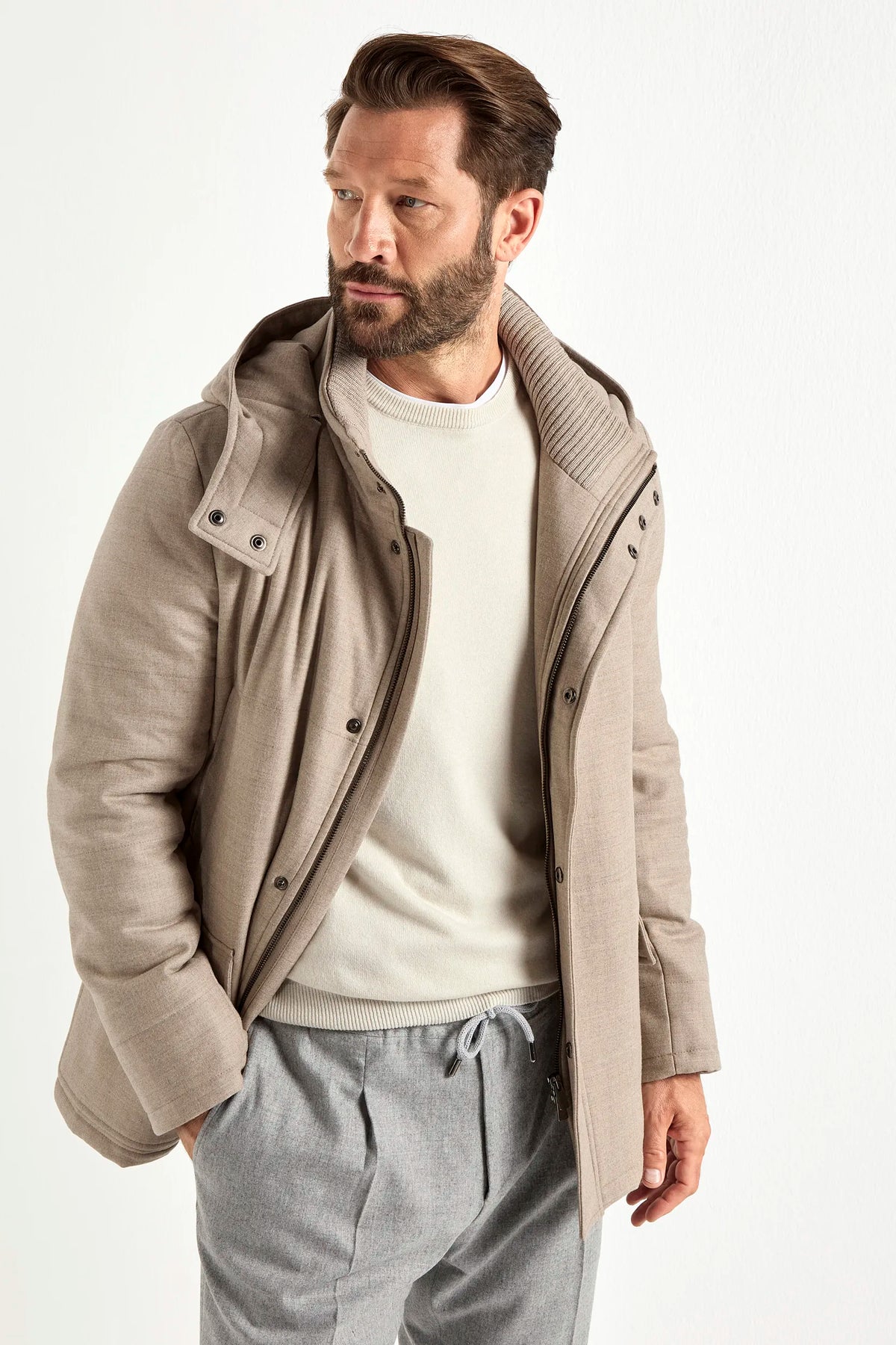 beige parka, men's beige parka, italian parka, beige winter jacket, luxury men's parka, elegant men's outerwear, refined beige coat, tailored men's parka, premium italian jacket, sophisticated men's parka, timeless italian outerwear, upscale men's coat, classic beige parka, italian craftsmanship jacket, premium men's outerwear, refined italian parka