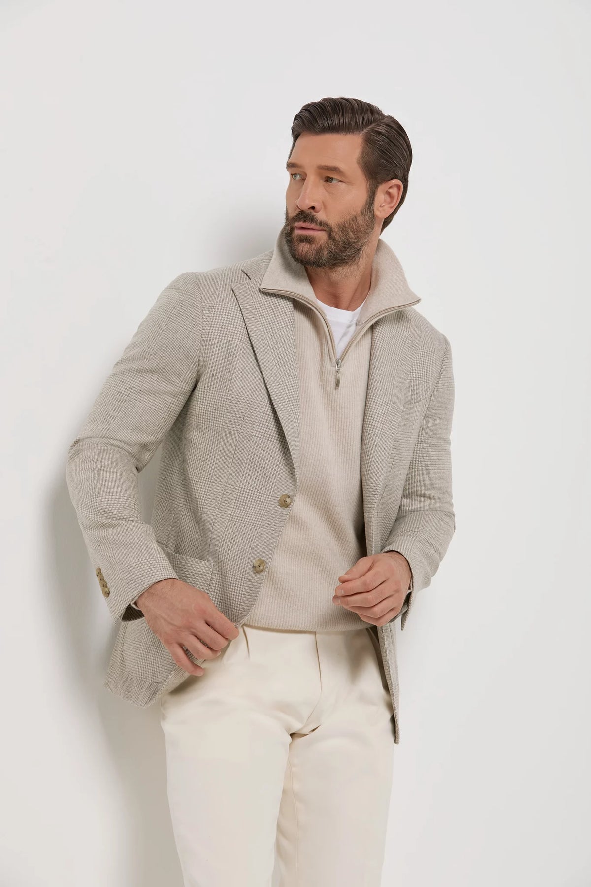 Beige Prince of Wales jacket - Made in Italy
