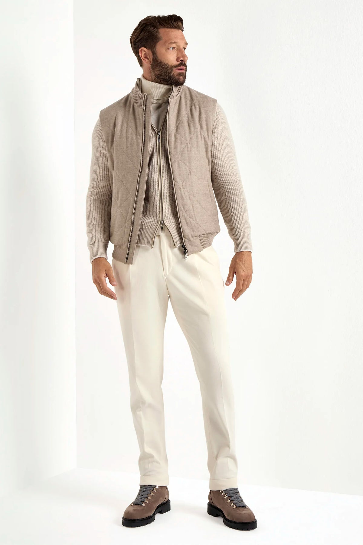 Gilet sans manches matelassé beige - Made in Italy