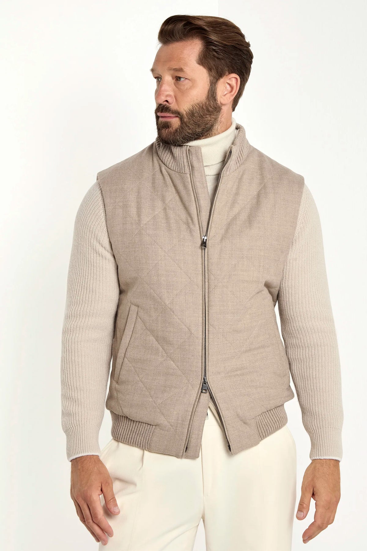 Gilet sans manches matelassé beige - Made in Italy