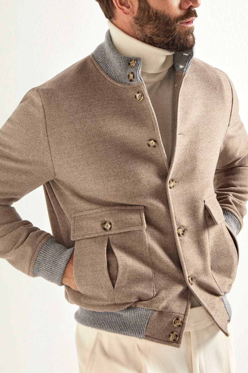 Super Wool Bomber Jacket, Beige Wool Bomber Jacket, Italian Super Wool 180’s Jacket, Flannel Bomber Jacket Beige, Bomber in super lana, Bomber in lana beige, Giacca italiana in super lana 180, Bomber in flanella beige, Super Wool Bomber Jacket, Beige Wool Bomber Jacket, Italian Super Wool 180's Jacket, Flannel Bomber Jacket Beige
