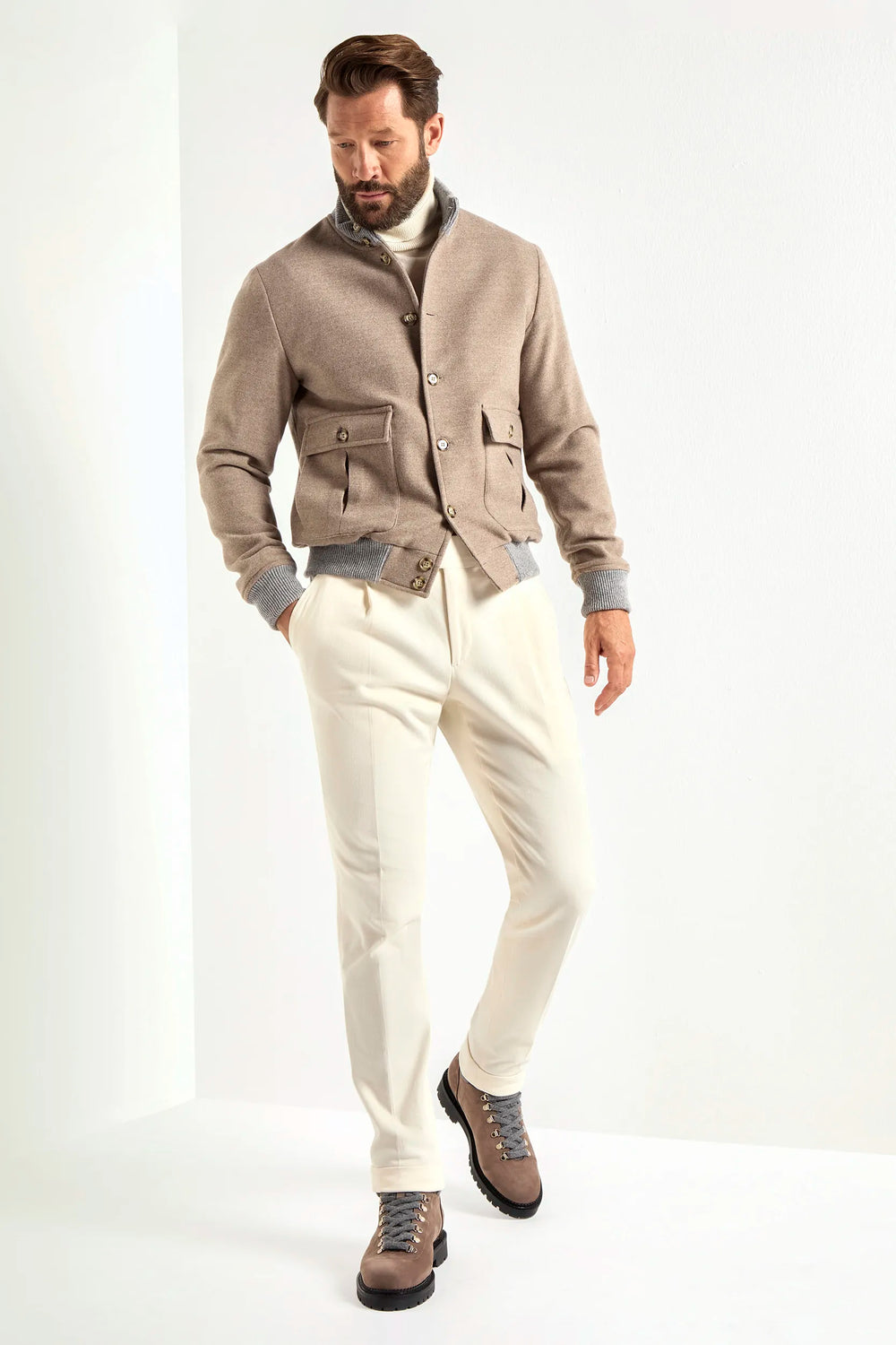 Super Wool Bomber Jacket, Beige Wool Bomber Jacket, Italian Super Wool 180’s Jacket, Flannel Bomber Jacket Beige, Bomber in super lana, Bomber in lana beige, Giacca italiana in super lana 180, Bomber in flanella beige, Super Wool Bomber Jacket, Beige Wool Bomber Jacket, Italian Super Wool 180's Jacket, Flannel Bomber Jacket Beige