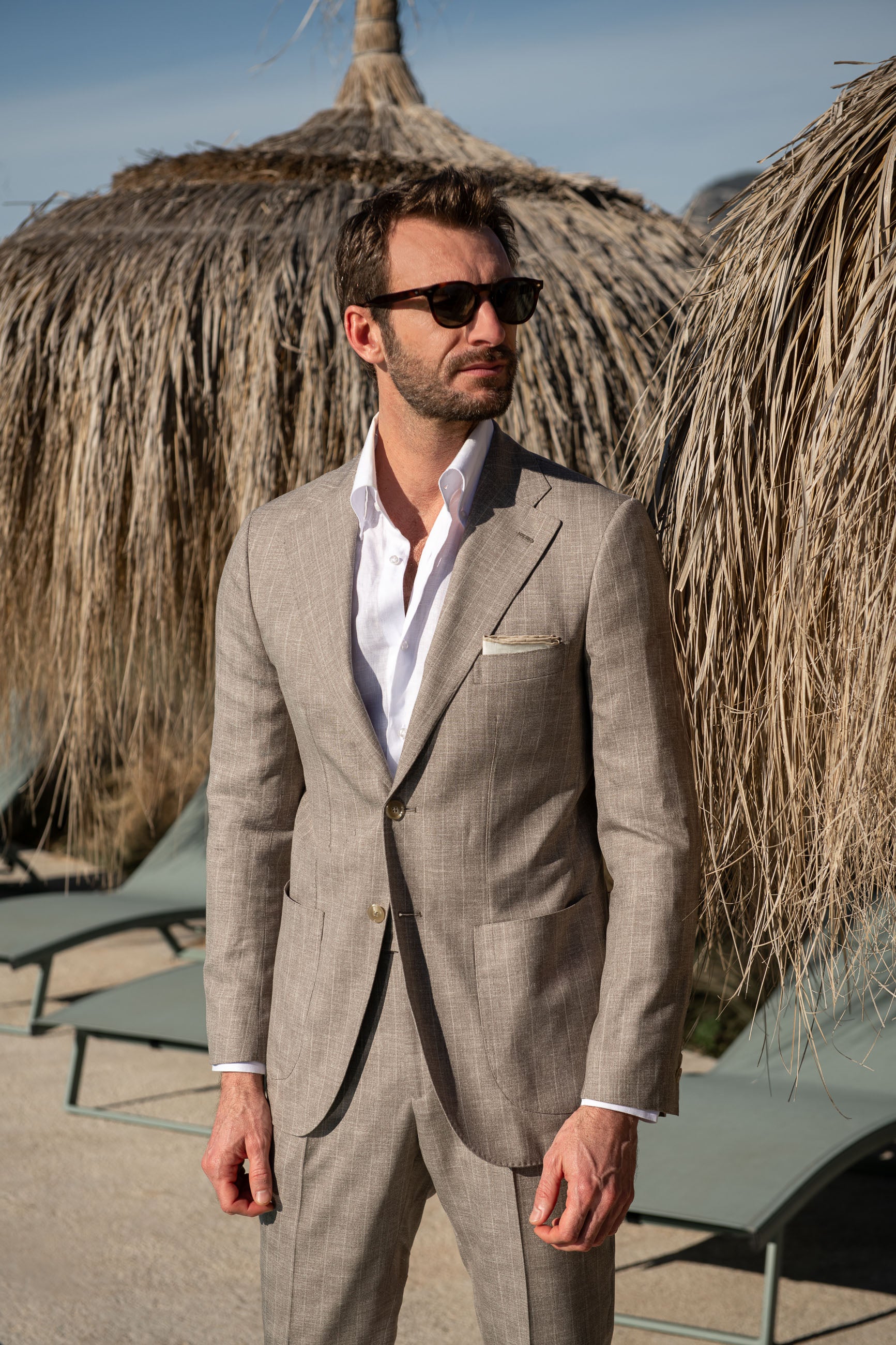 Beige striped suit - Made in Italy