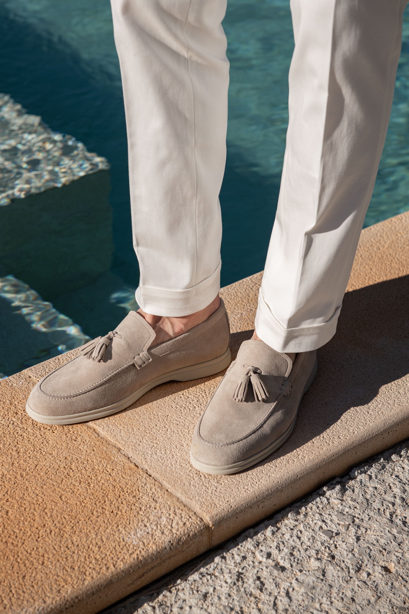 Sand suede tassel loafers - Made In Italy