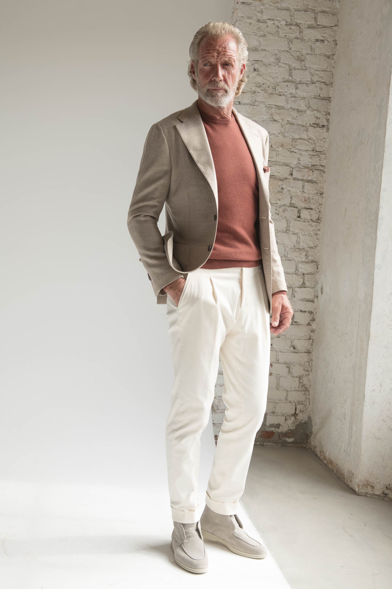 Beige jacket in Loro Piana wool and cashmere - Made in Italy