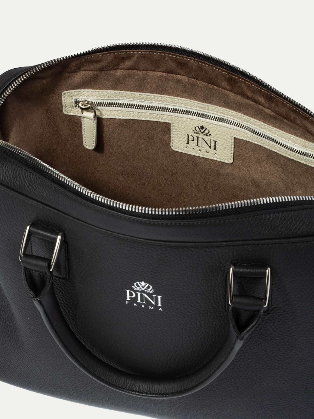 Black leather briefcase Made in Italy Pini Parma