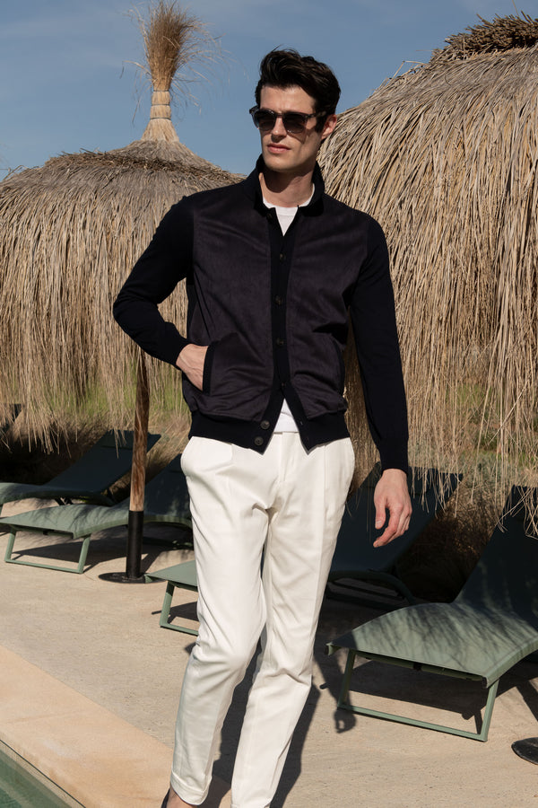 Polo en alcantara bleu - Made in Italy