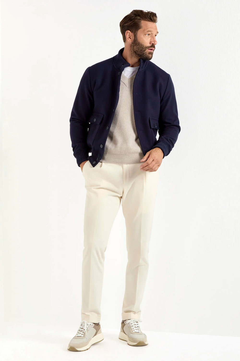 Bomber in flanella di lana Super 180's blu – Made in Italy