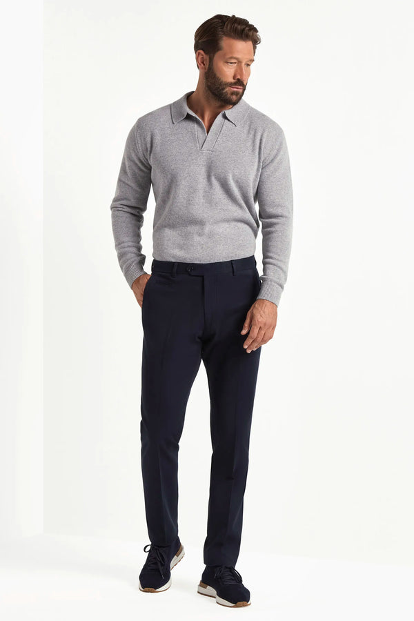 cotton and cashmere trousers, blue trousers, sartorial trousers, italian style, trousers made in italy, winter trousers, flat front trousers, luxury blend trousers, tailored blue trousers, cashmere blend trousers, elegant men’s trousers, premium italian trousers, classic flat front trousers, blue dress trousers, blue winter pants, italian cashmere blend trousers, blue smart trousers, blue formal trousers, italian menswear trousers, blue chino style trousers