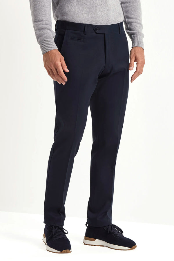 cotton and cashmere trousers, blue trousers, sartorial trousers, italian style, trousers made in italy, winter trousers, flat front trousers, luxury blend trousers, tailored blue trousers, cashmere blend trousers, elegant men’s trousers, premium italian trousers, classic flat front trousers, blue dress trousers, blue winter pants, italian cashmere blend trousers, blue smart trousers, blue formal trousers, italian menswear trousers, blue chino style trousers