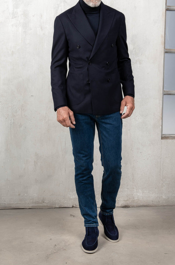 Blue flannel super 180'S double breasted jacket Made in Italy