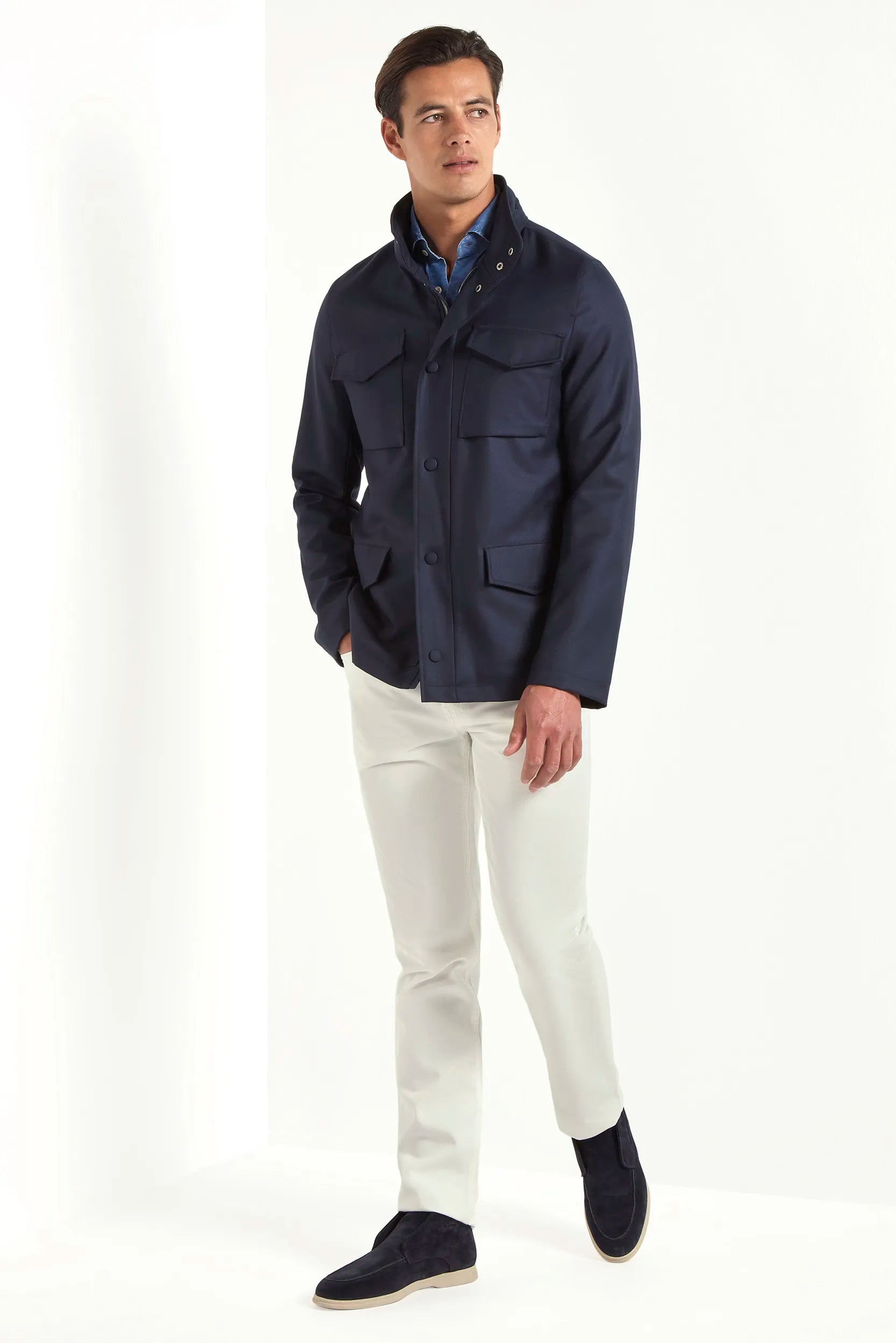 blue field jacket, men's field jacket, italian field jacket, blue cotton jacket, luxury men's jacket, elegant men's outerwear, refined field jacket, tailored blue jacket, premium italian jacket, sophisticated men's jacket, timeless italian outerwear, upscale men's field jacket, classic blue jacket, italian craftsmanship jacket, premium men's field jacket, refined italian jacket