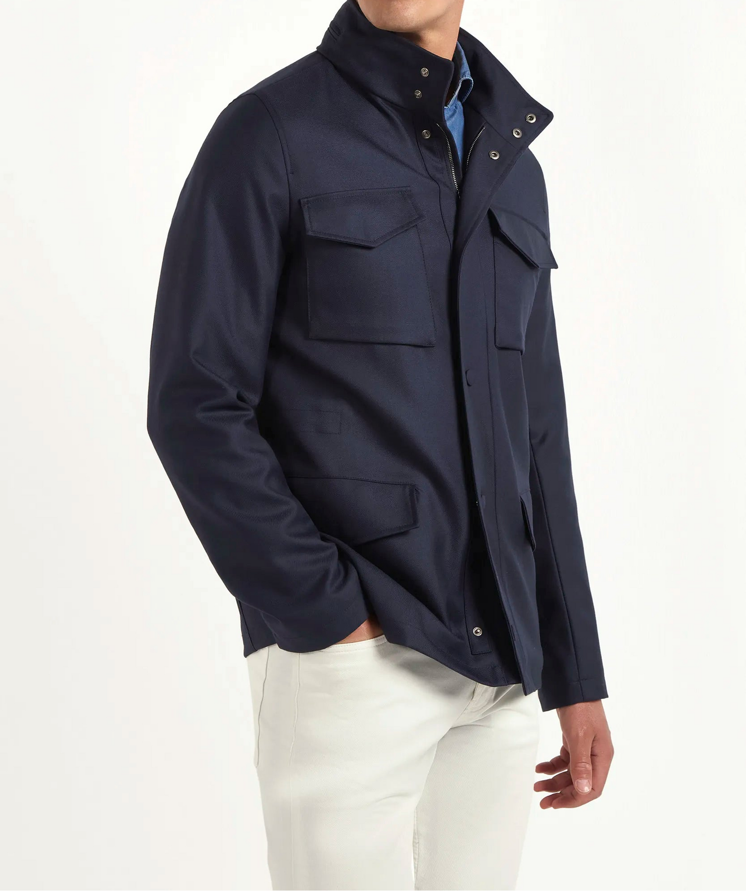 blue field jacket, men's field jacket, italian field jacket, blue cotton jacket, luxury men's jacket, elegant men's outerwear, refined field jacket, tailored blue jacket, premium italian jacket, sophisticated men's jacket, timeless italian outerwear, upscale men's field jacket, classic blue jacket, italian craftsmanship jacket, premium men's field jacket, refined italian jacket