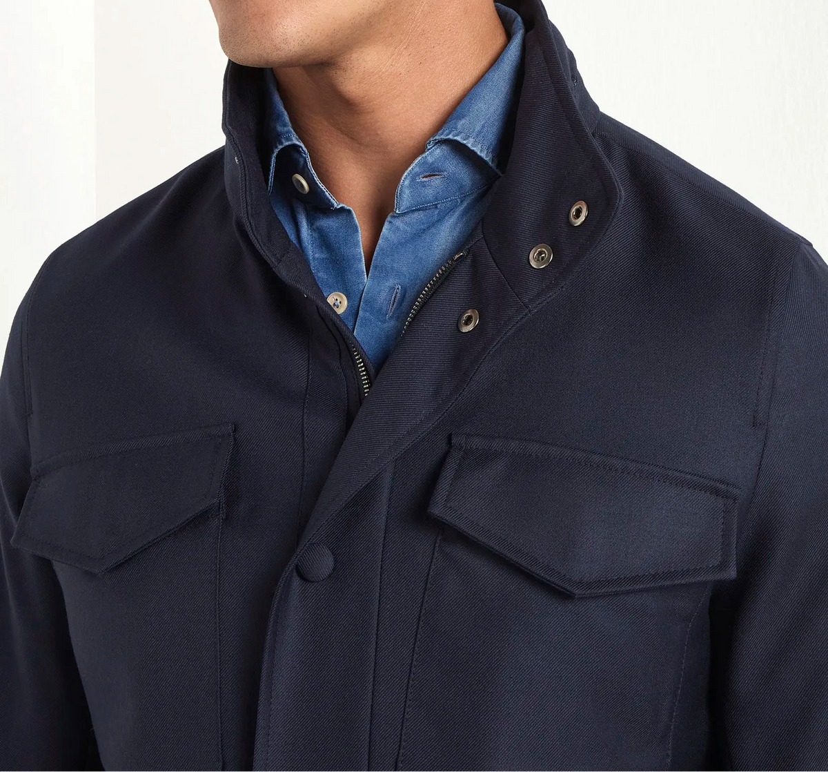 blue field jacket, men's field jacket, italian field jacket, blue cotton jacket, luxury men's jacket, elegant men's outerwear, refined field jacket, tailored blue jacket, premium italian jacket, sophisticated men's jacket, timeless italian outerwear, upscale men's field jacket, classic blue jacket, italian craftsmanship jacket, premium men's field jacket, refined italian jacket
