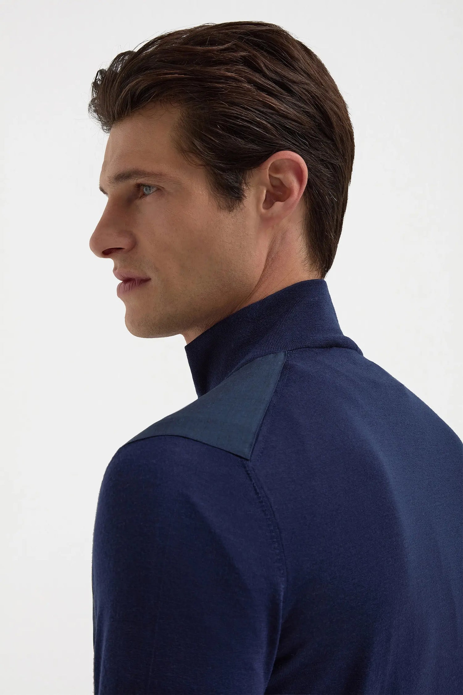 Bomber bleu en laine et maille - Made in Italy