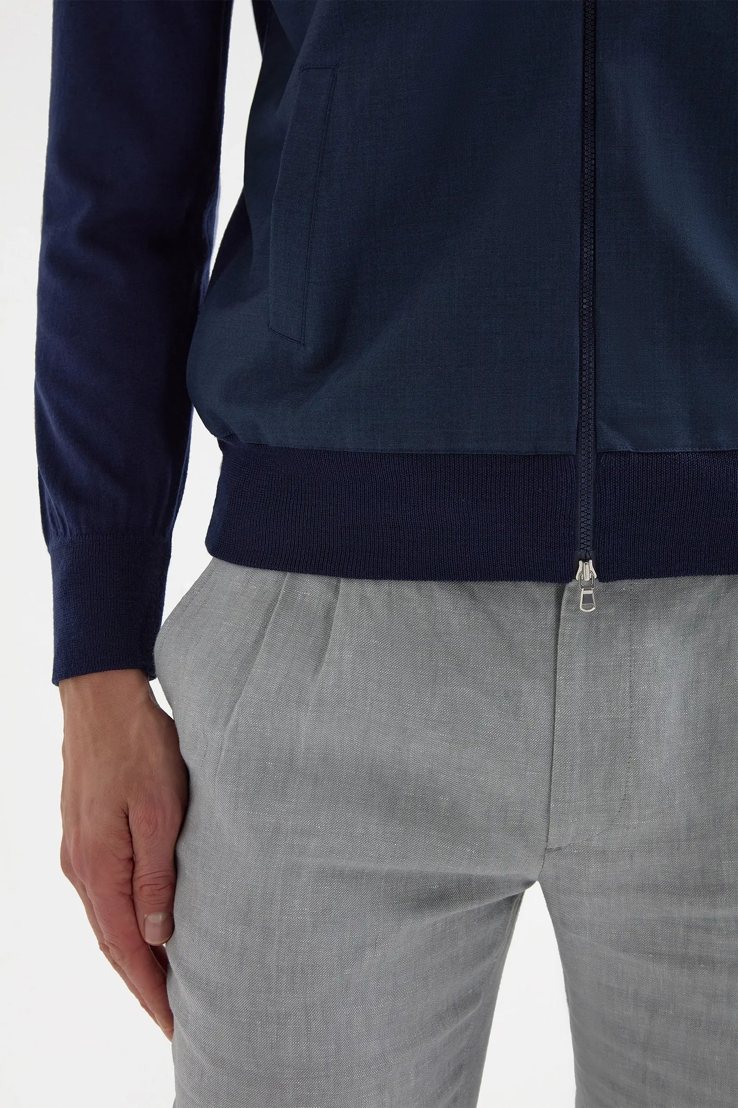 Bomber bleu en laine et maille - Made in Italy