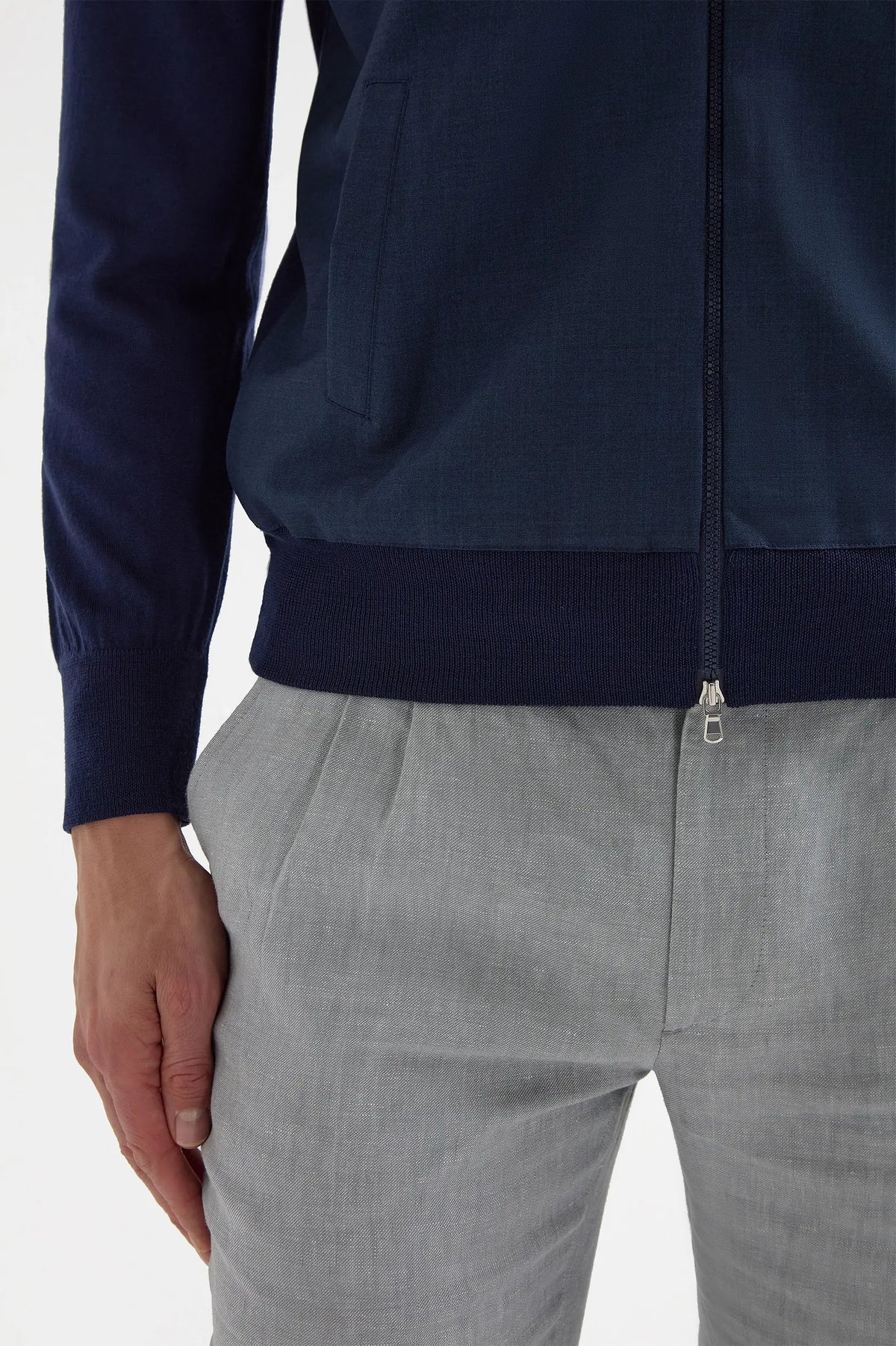 Blue wool & knit bomber - Made in Italy