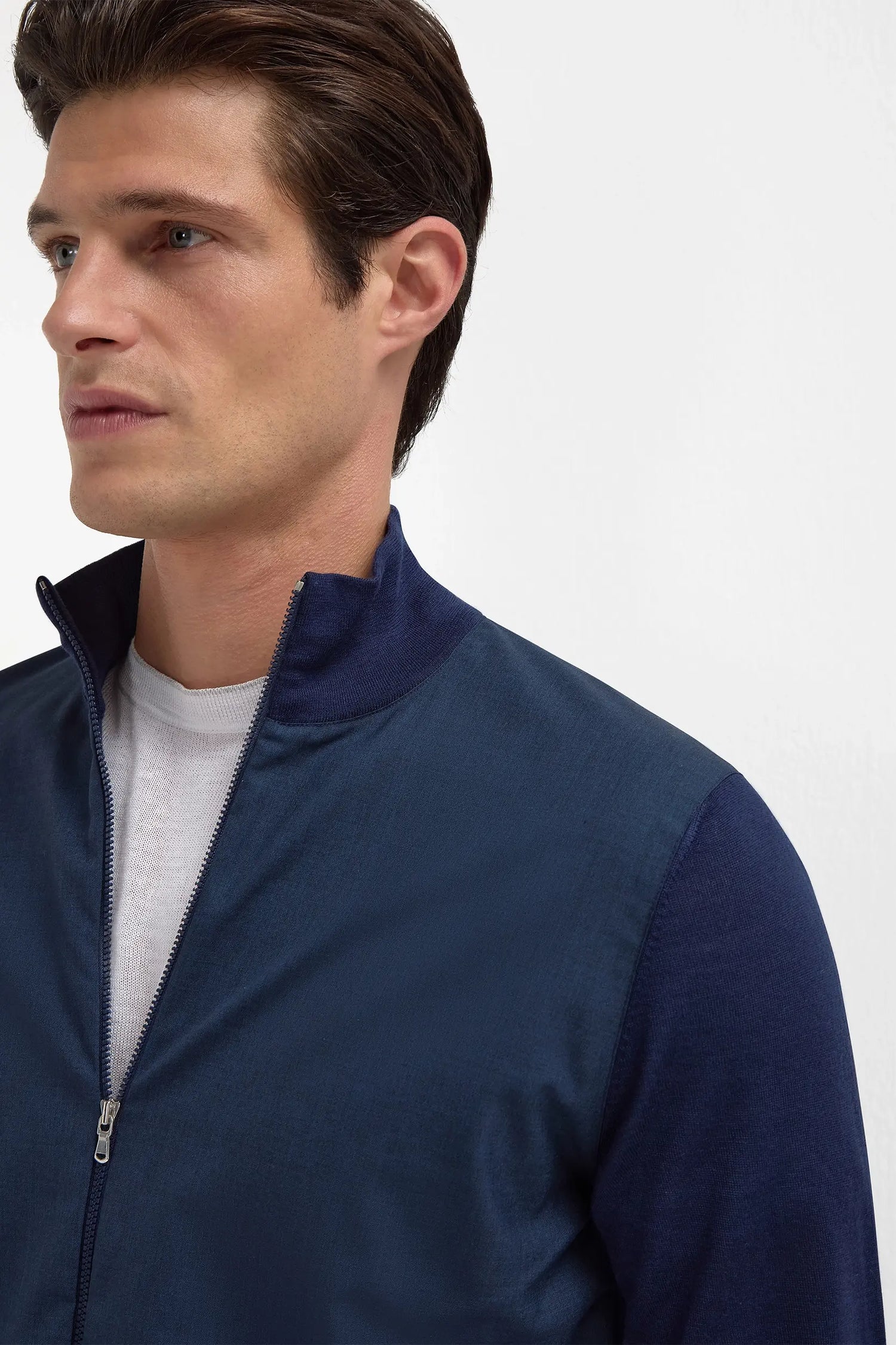 Bomber bleu en laine et maille - Made in Italy