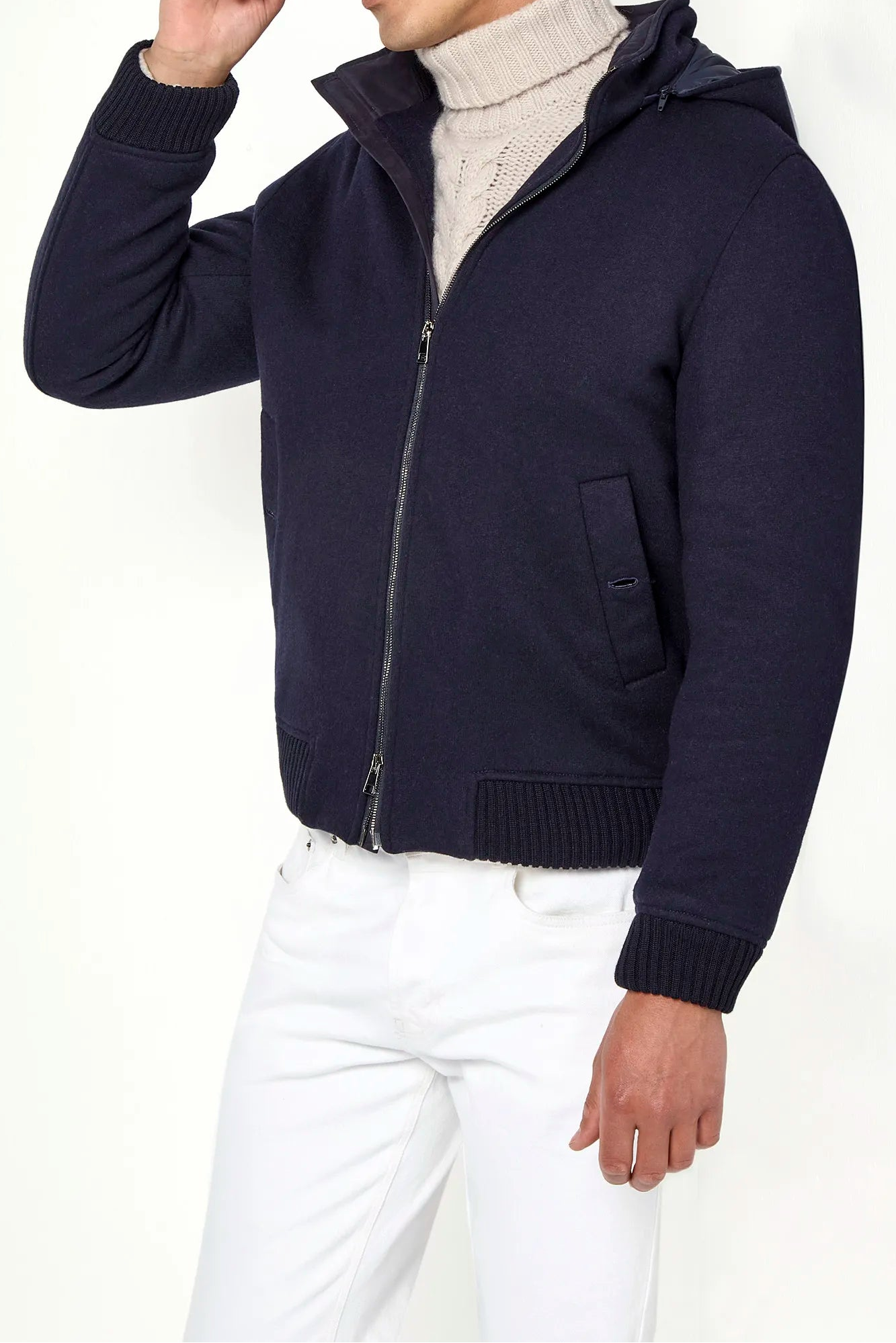 blue hooded bomber, men's hooded bomber, italian hooded bomber, blue bomber jacket, luxury men's bomber, elegant men's bomber, refined hooded bomber, tailored blue bomber, premium italian bomber, sophisticated men's bomber, timeless italian bomber, upscale men's bomber, classic blue bomber, italian craftsmanship bomber, premium men's blue bomber, refined italian bomber