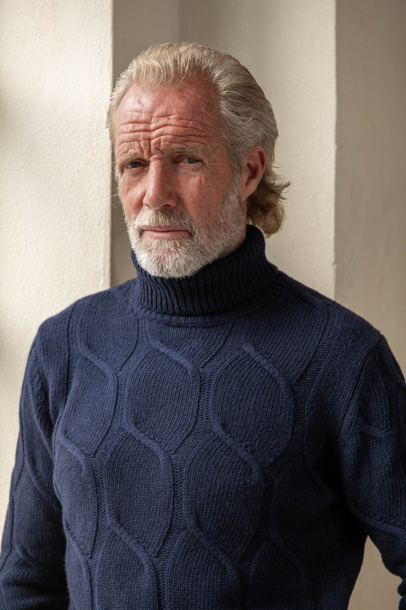 Blue jacquard pattern cashmere blend turtleneck | Made in Italy | Pini ...