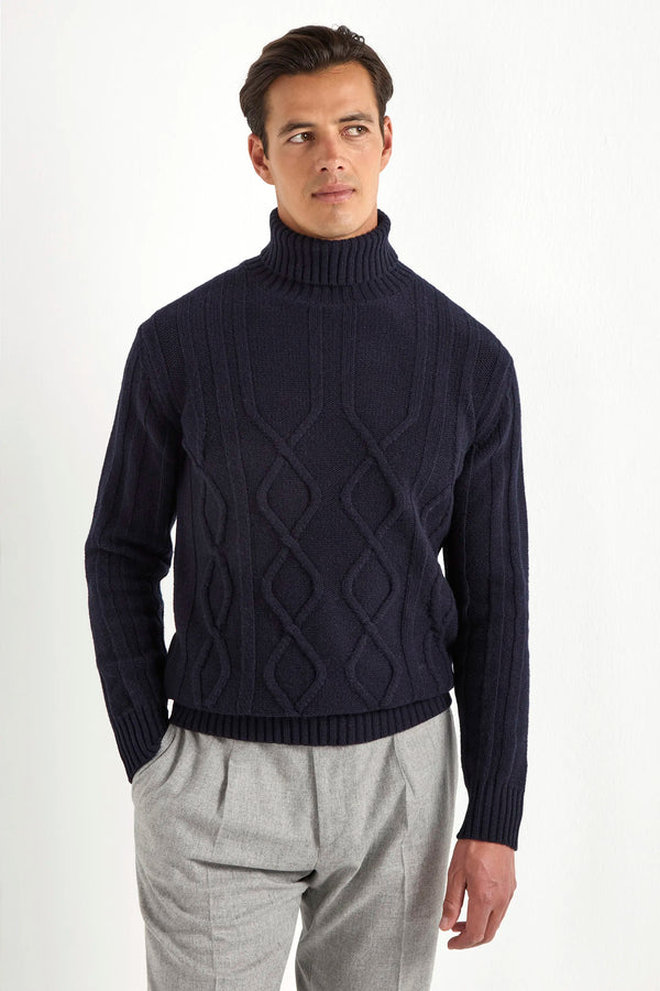 blue jacquard turtleneck sweater, blue patterned turtleneck, jacquard knitwear, italian style, made in italy, wool turtleneck, luxury knitwear, textured turtleneck sweater, premium italian knit, elegant winter layering, refined menswear turtleneck, fall/winter essentials, heritage jacquard pattern, soft wool knit, sophisticated turtleneck knit, breathable winter sweater, fine wool sweater, italian craftsmanship knitwear, classic patterned turtleneck, timeless italian sweater
