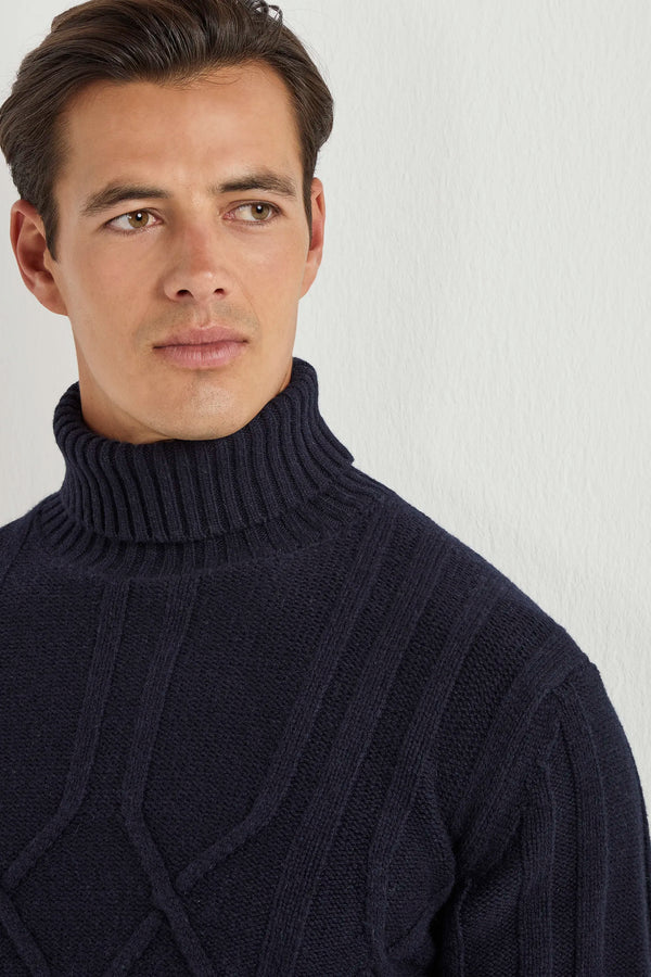 blue jacquard turtleneck sweater, blue patterned turtleneck, jacquard knitwear, italian style, made in italy, wool turtleneck, luxury knitwear, textured turtleneck sweater, premium italian knit, elegant winter layering, refined menswear turtleneck, fall/winter essentials, heritage jacquard pattern, soft wool knit, sophisticated turtleneck knit, breathable winter sweater, fine wool sweater, italian craftsmanship knitwear, classic patterned turtleneck, timeless italian sweater