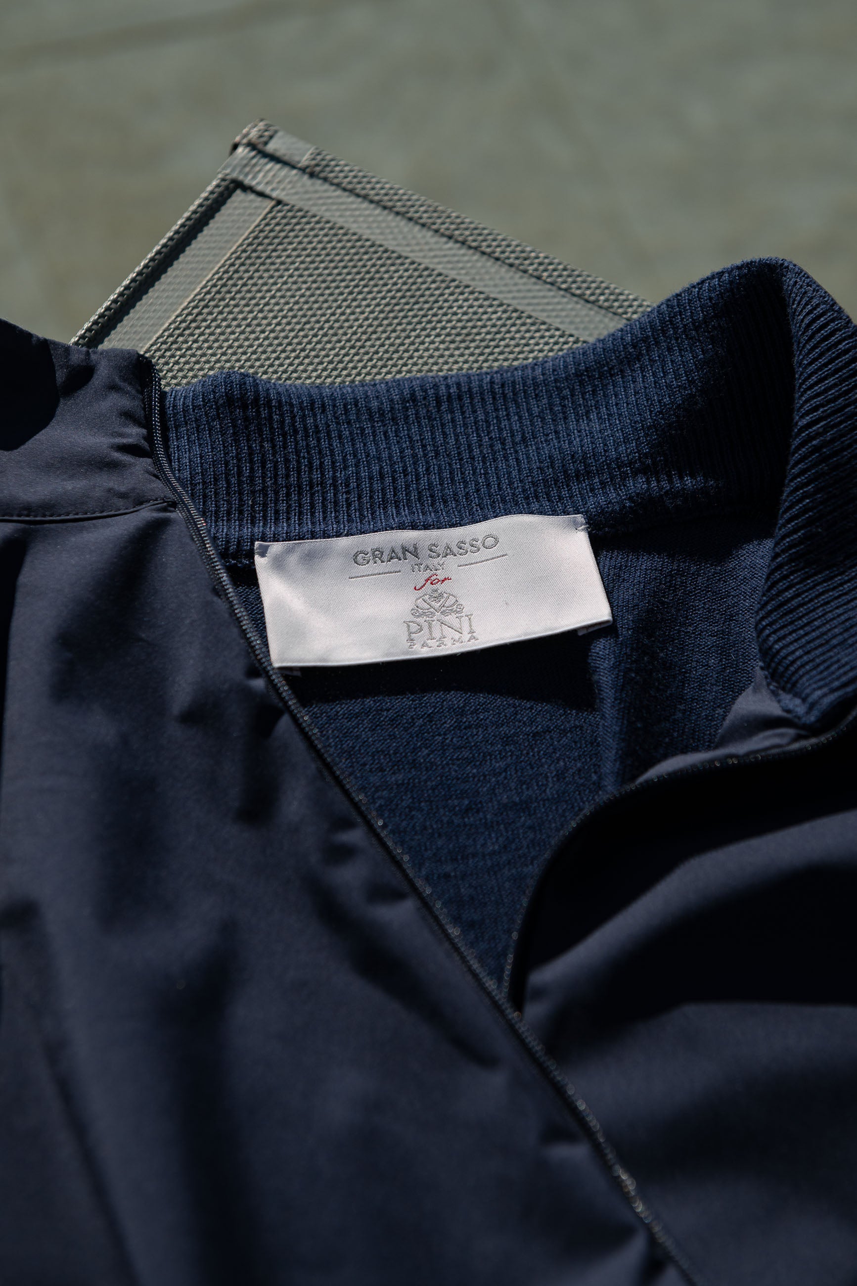 Blue knit & nylon bomber jacket – Made in Italy