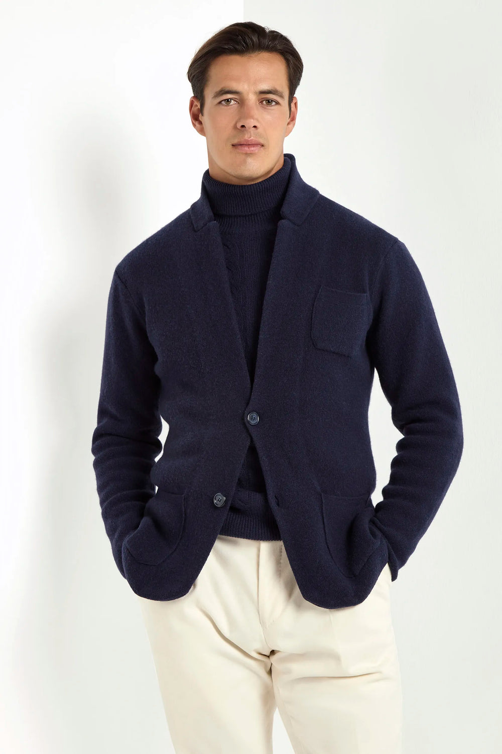 blue knitted jacket, men's knitted jacket, italian wool cashmere jacket, blue knit jacket, luxury men's jacket, elegant men's knitwear, refined knitted jacket, tailored blue jacket, premium italian jacket, sophisticated men's knitwear, timeless italian jacket, upscale men's jacket, classic blue knitwear, italian craftsmanship jacket, premium men's cashmere jacket, refined italian knit jacket