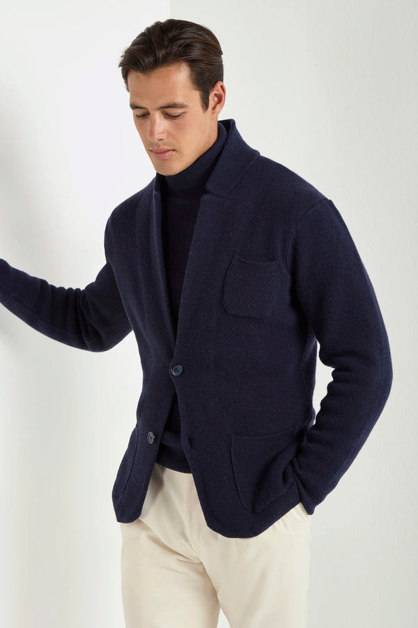 blue knitted jacket, men's knitted jacket, italian wool cashmere jacket, blue knit jacket, luxury men's jacket, elegant men's knitwear, refined knitted jacket, tailored blue jacket, premium italian jacket, sophisticated men's knitwear, timeless italian jacket, upscale men's jacket, classic blue knitwear, italian craftsmanship jacket, premium men's cashmere jacket, refined italian knit jacket