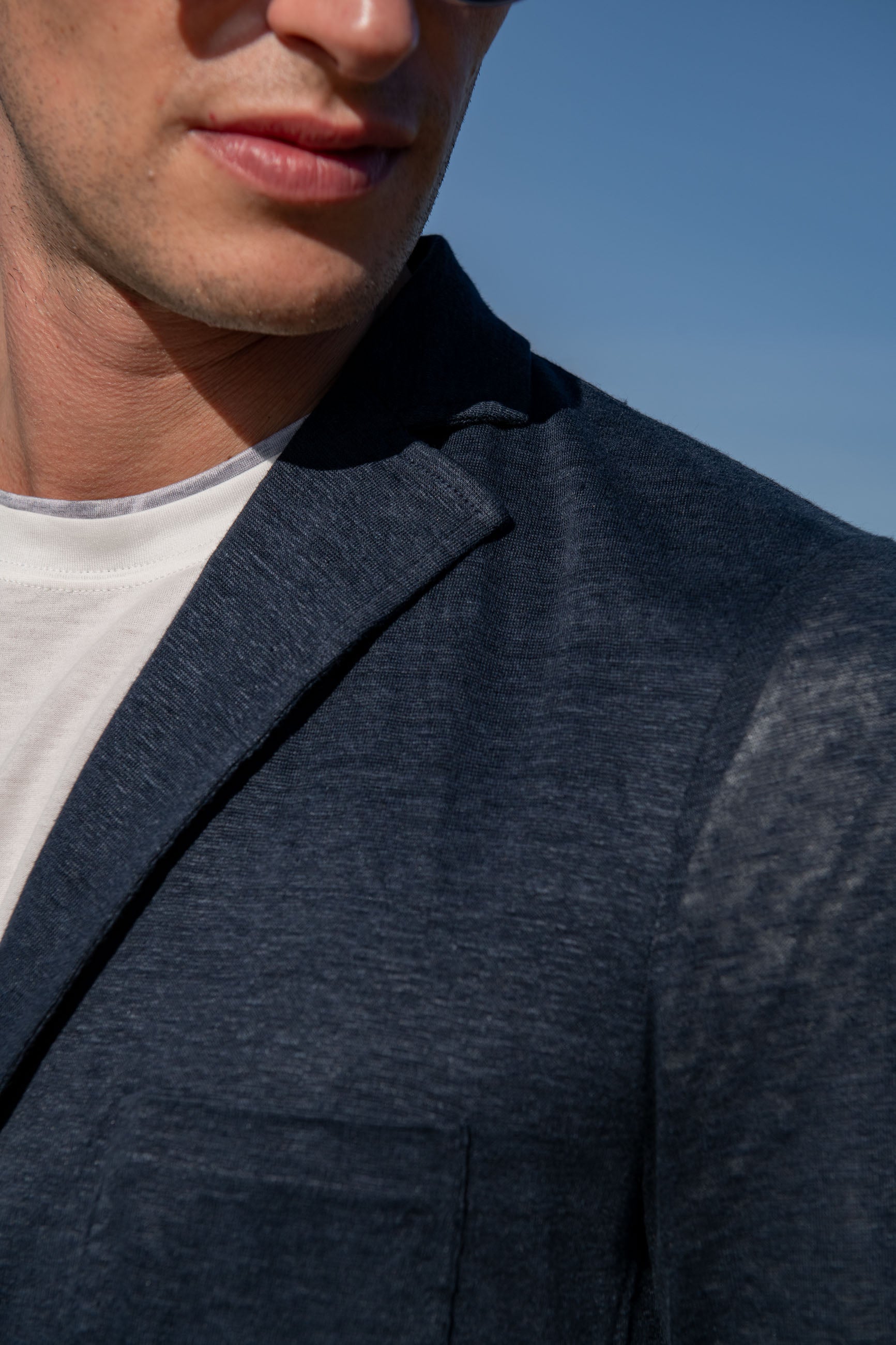 Veste tricotée en lin bleu - Made in Italy