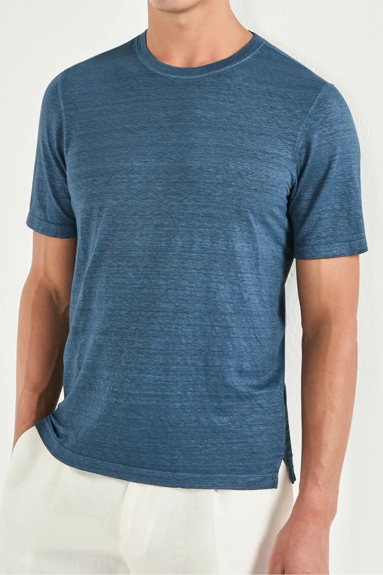 men Pini Parma blue t-shirt made in italy in linen 