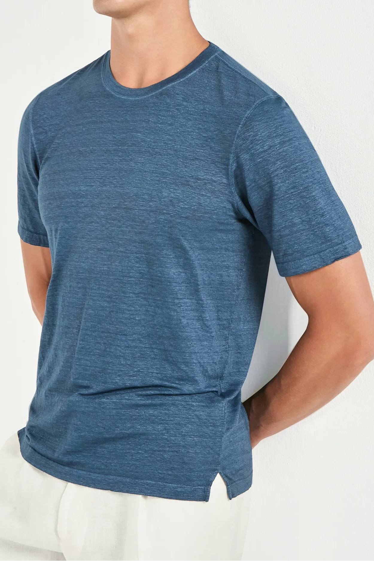 men Pini Parma blue t-shirt made in italy in linen 