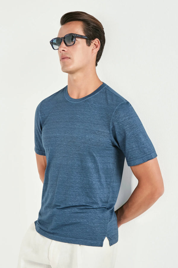 men Pini Parma blue t-shirt made in italy in linen 