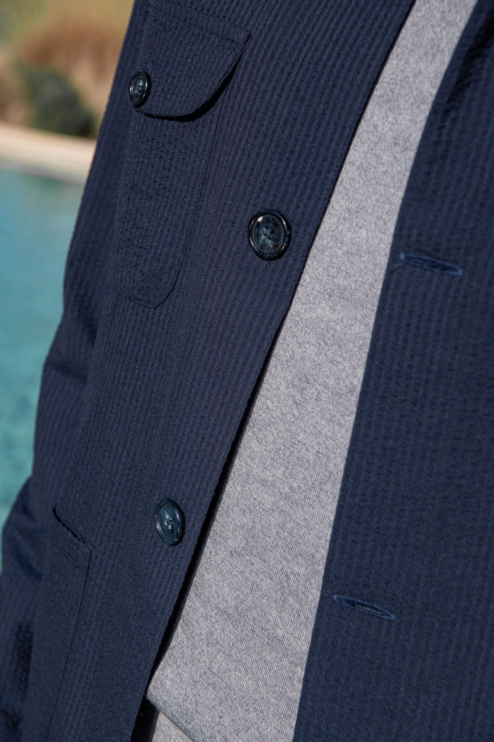 Blue Safari Jacket in Loro Piana seersucker | Made in Italy