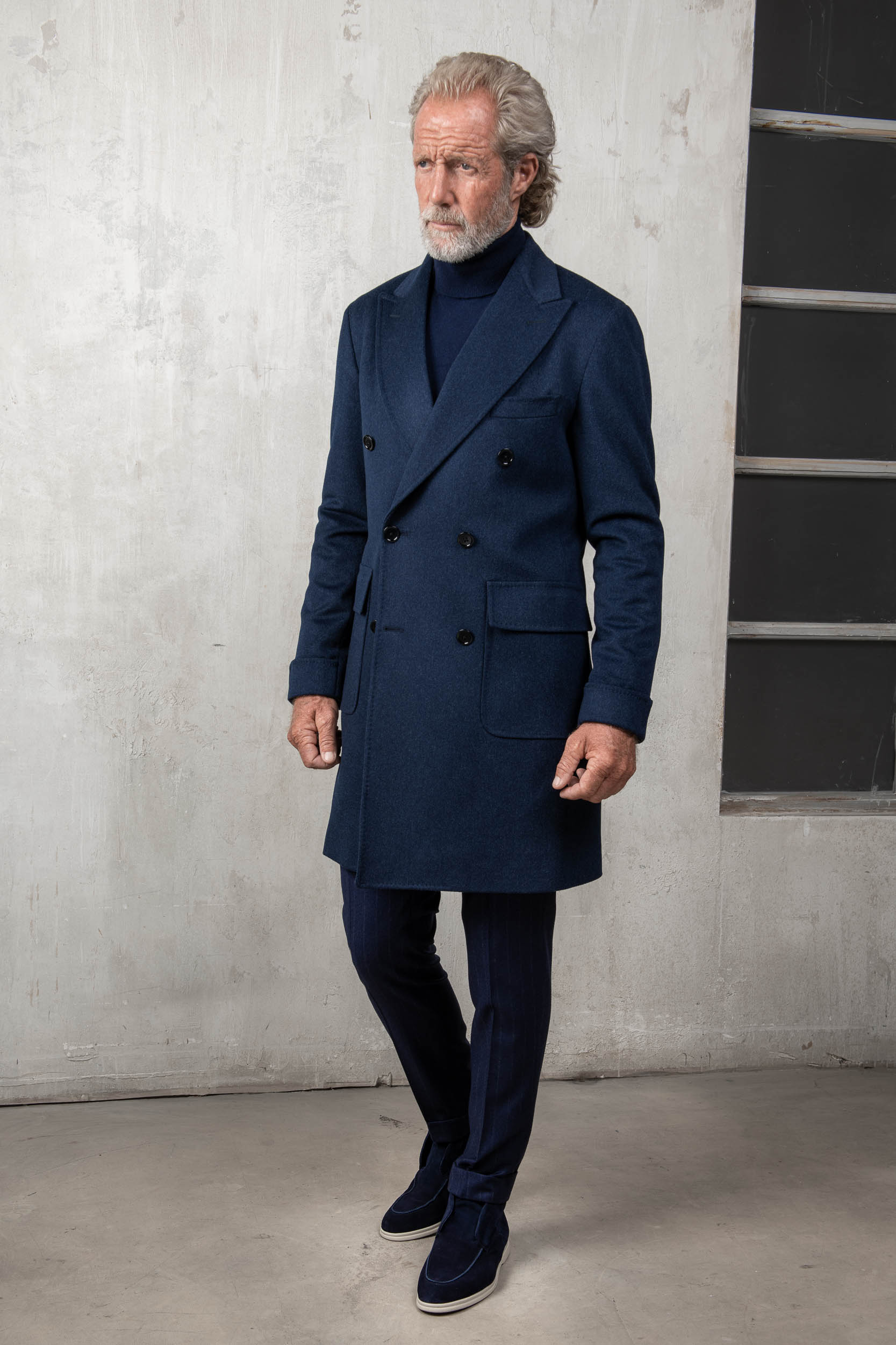Blue Polo Coat in Loro Piana wool – Made in Italy