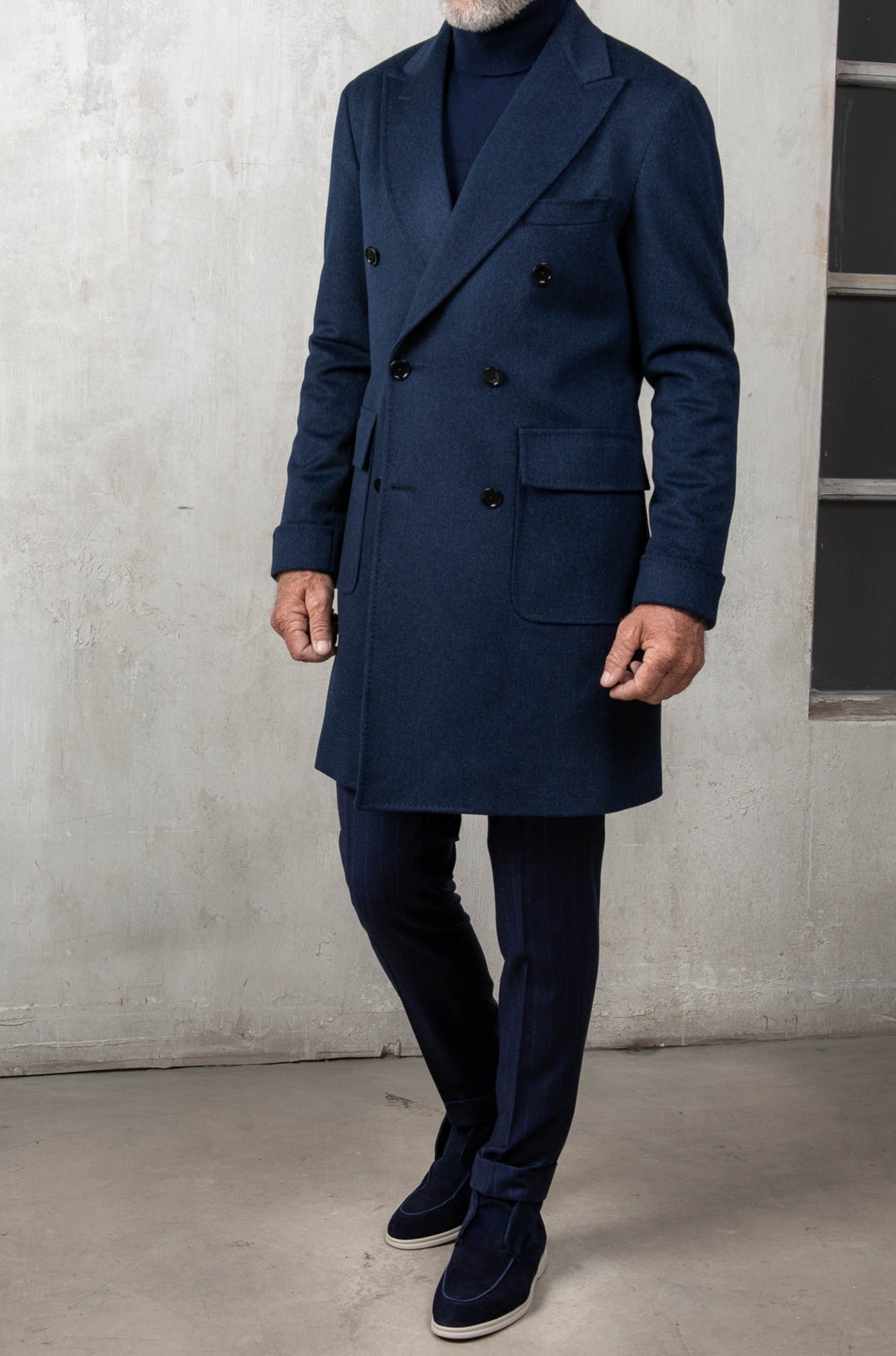 Blue Polo Coat in Loro Piana wool – Made in Italy