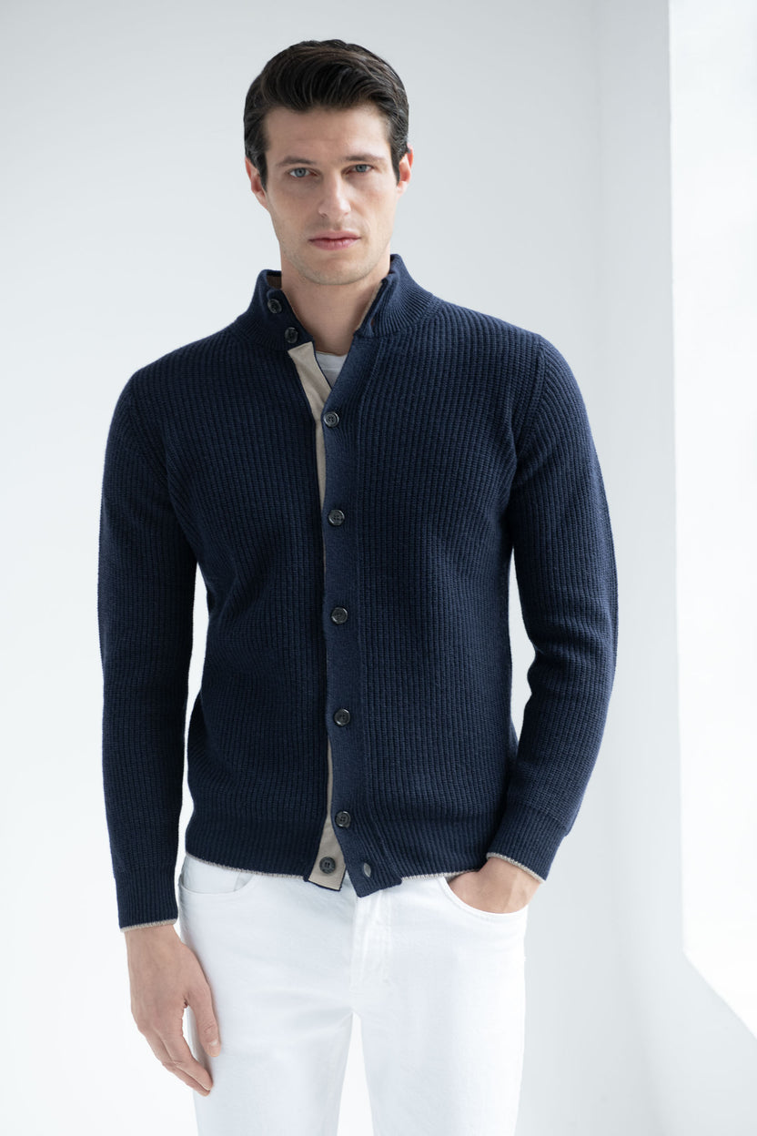 Saks Blue Ribbed Cashmere Cardi main image 0