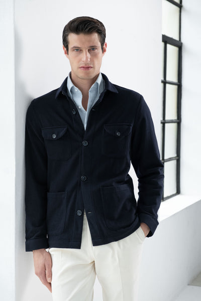 Blue Safari Jacket flannel Super 180s | Made in Italy | Pini