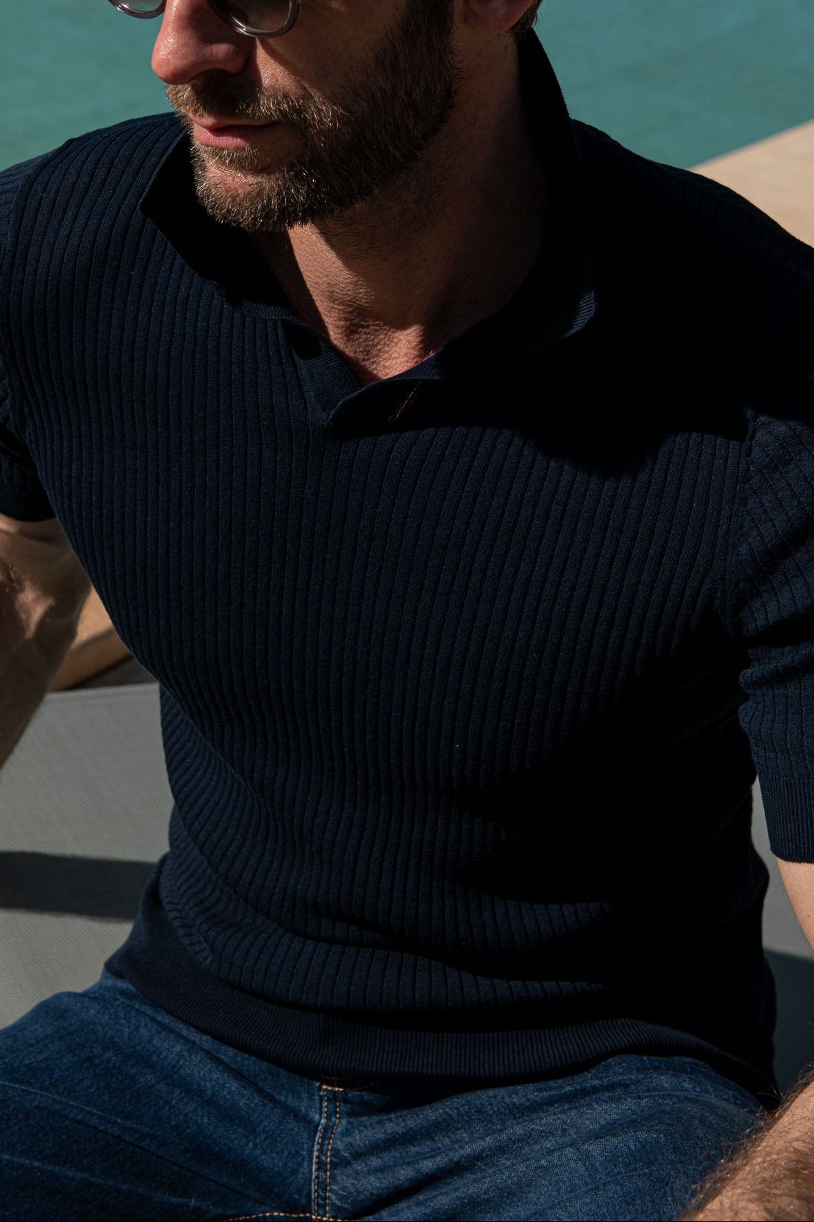 Blue Thin Ribbed Polo, Knit Polo Blue, cotton knitted polo, cotton Thin ribbed blue polo, Blue Thin  Ribbed Knit, Polo bleu à fines côtes, Polo tricoté bleu, polo tricoté en coton, polo bleu à fines côtes, Polo tricoté bleu à fines côtes, Polo blu a coste sottili, Polo a maglia blu, polo a maglia in cotone, polo blu a coste sottili in cotone, Polo blu a coste sottili, 