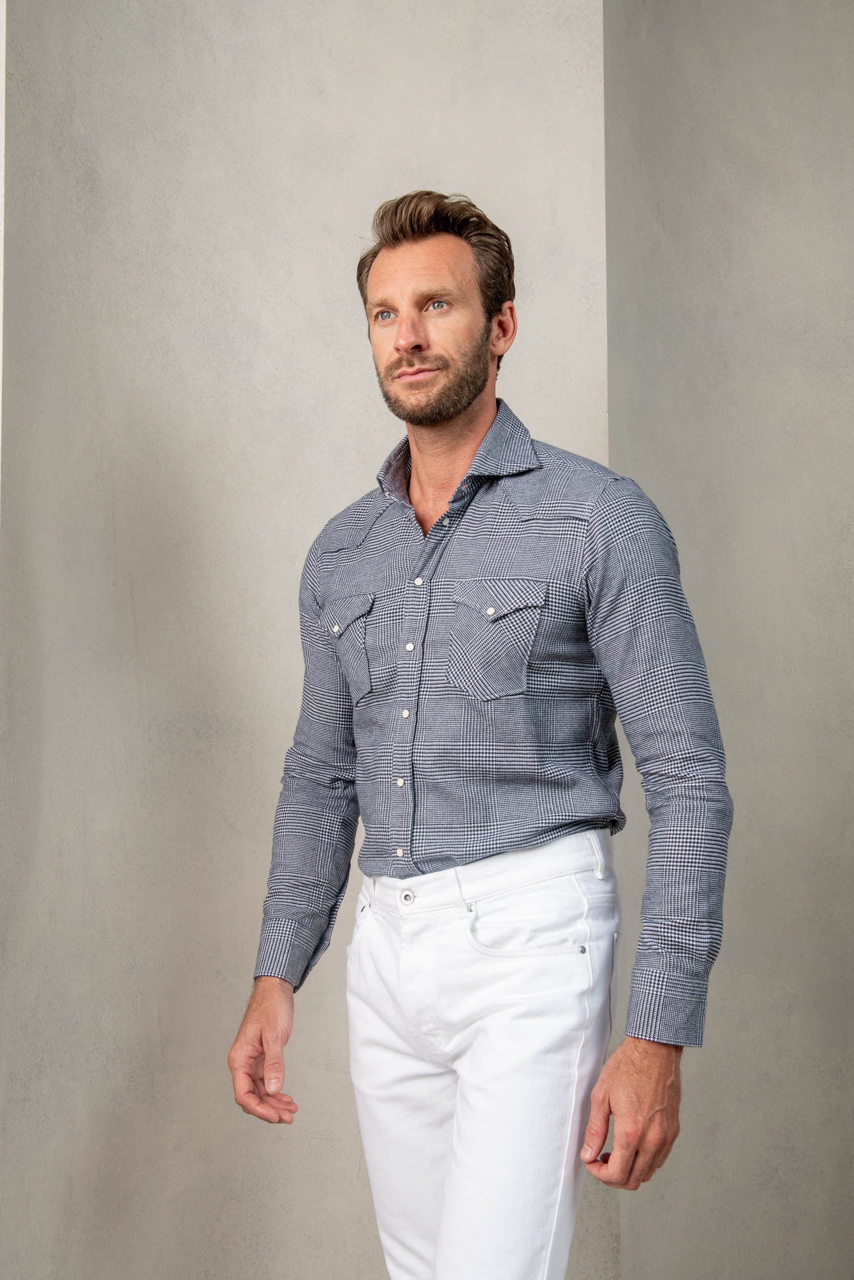Blue Prince of Wales western shirt - Made in Italy