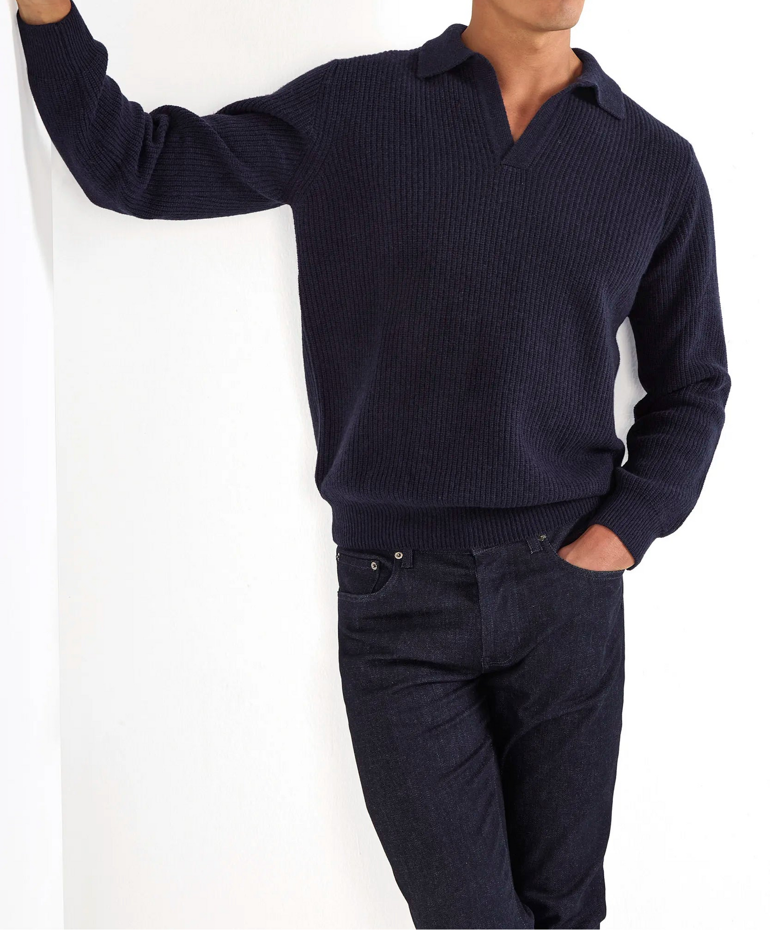 Blue ribbed cashmere blend polo – Made in Italy