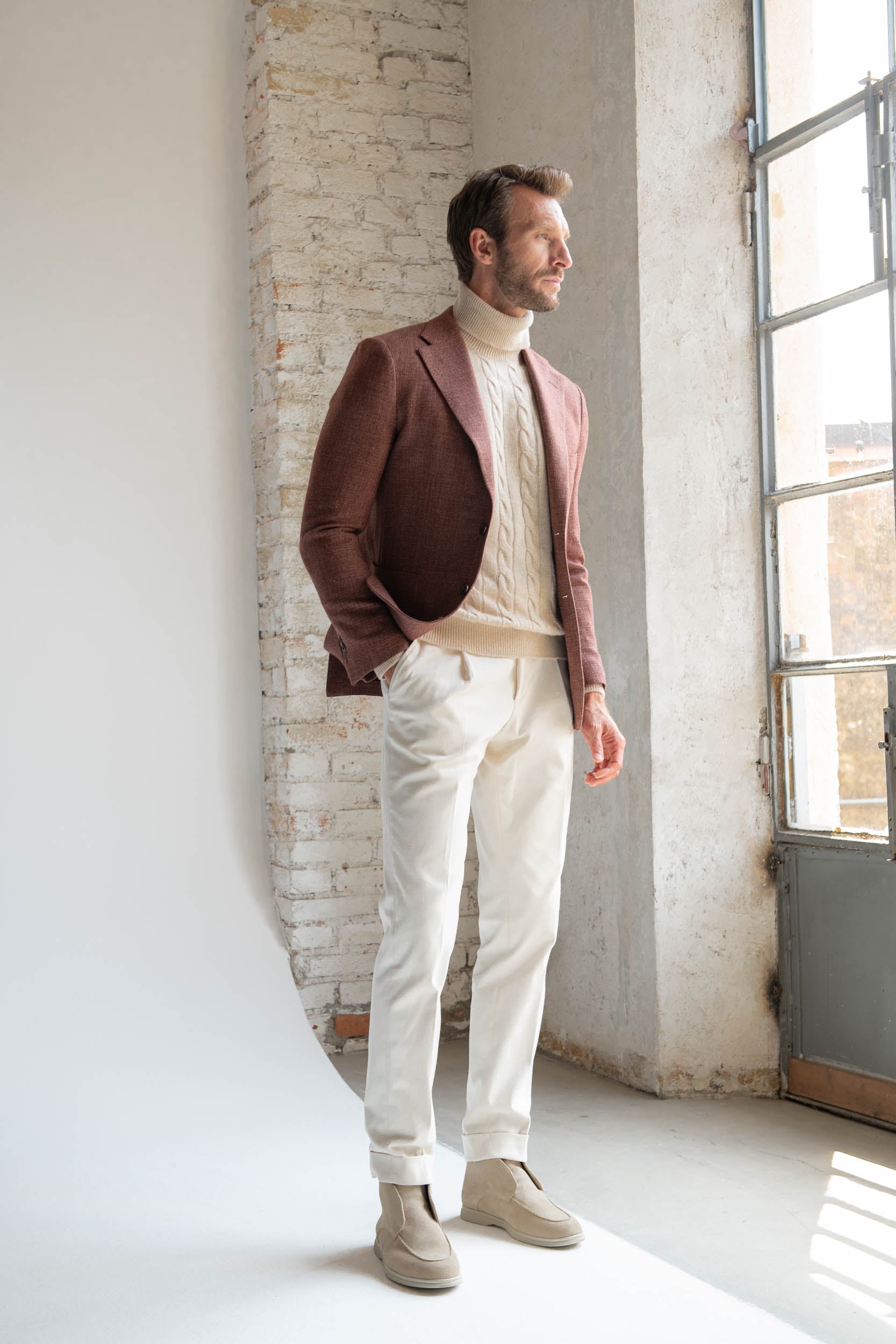 Brick jacket in wool, cotton and silk - Made in Italy