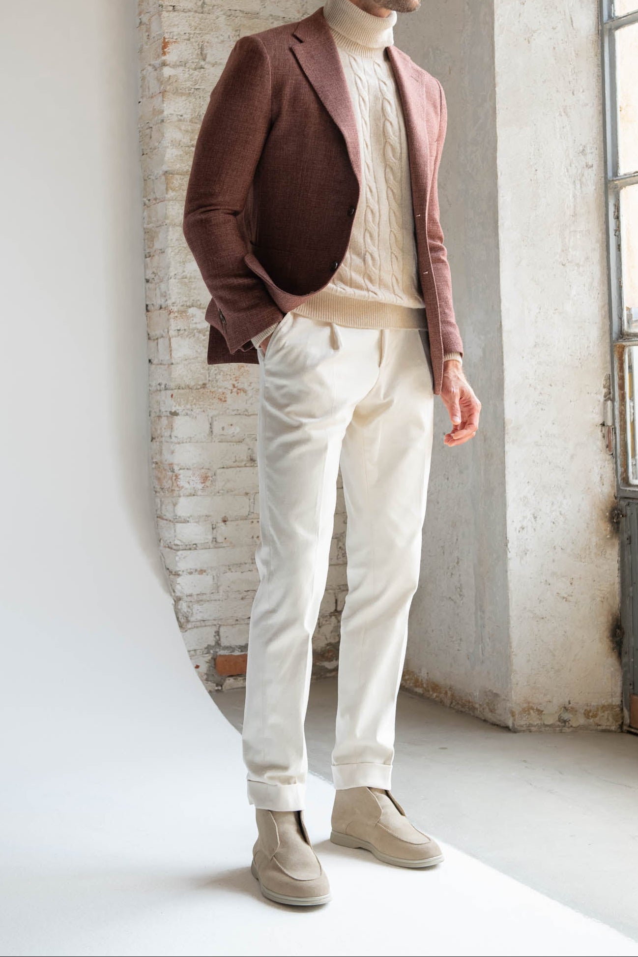 Veste brique en laine, coton et soie - Made in Italy