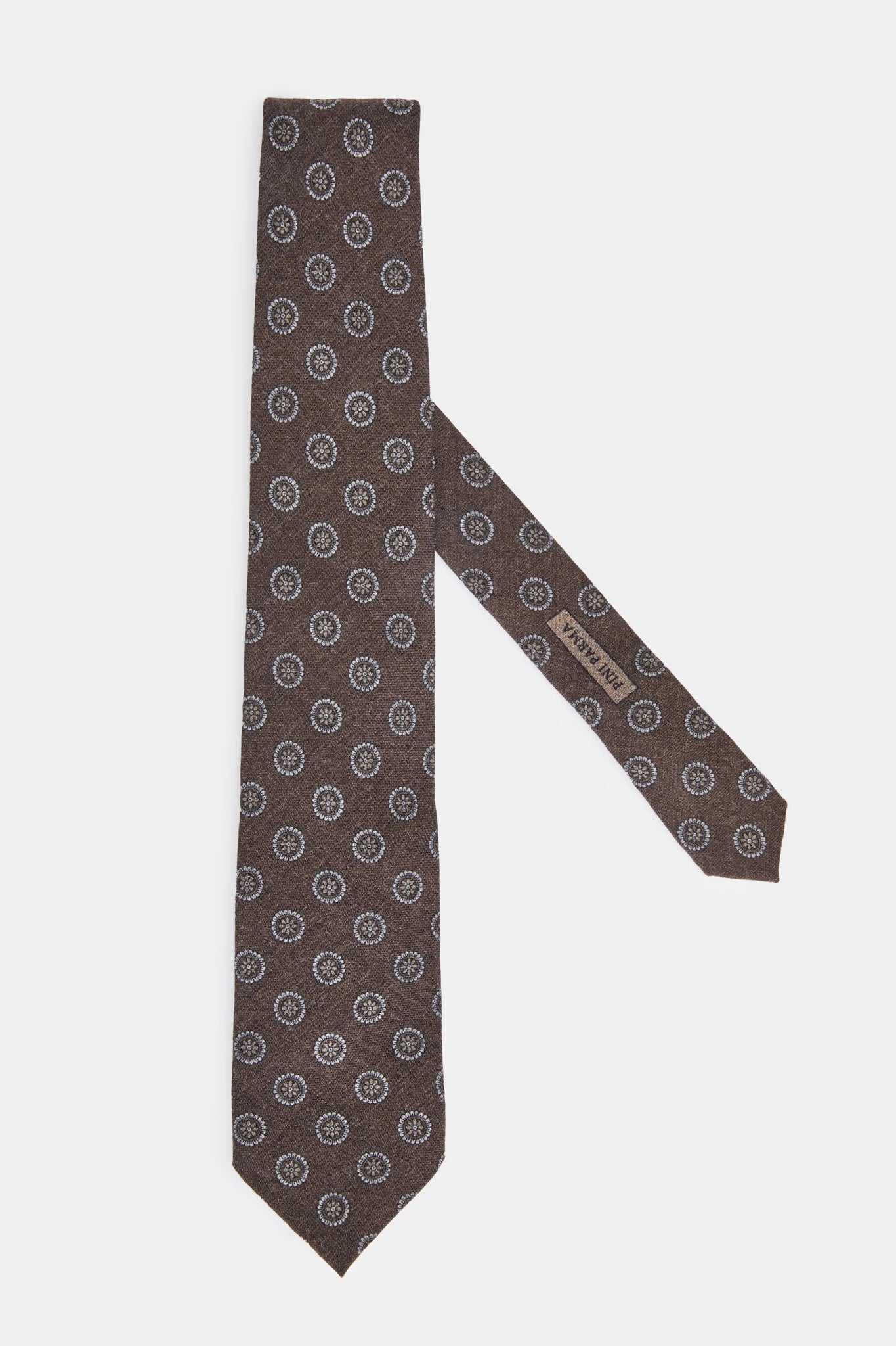 Men pini parma brown tie with floral details made in italy 
