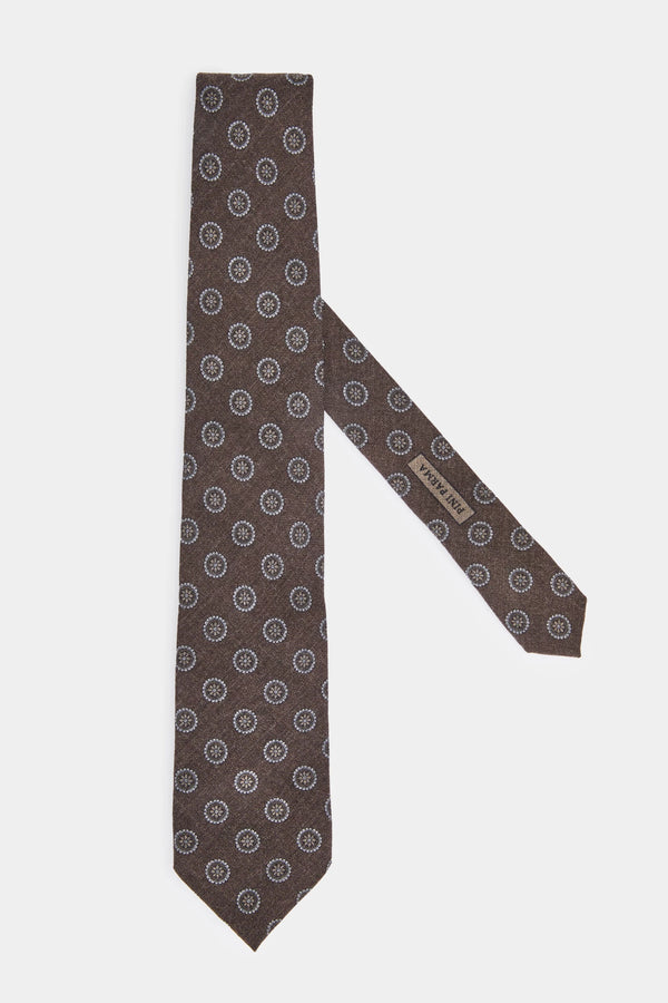 Men pini parma brown tie with floral details made in italy 