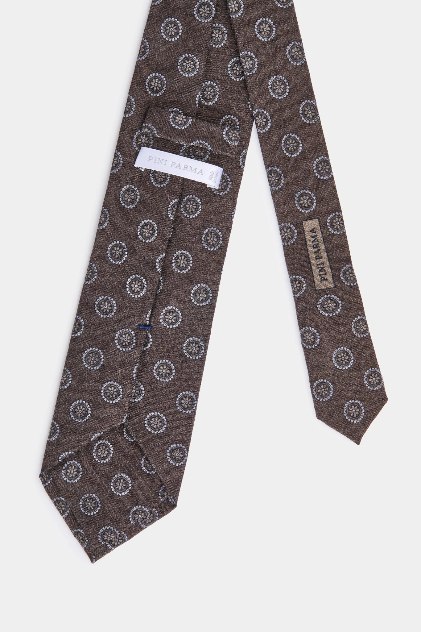 Men pini parma brown tie with floral details made in italy 