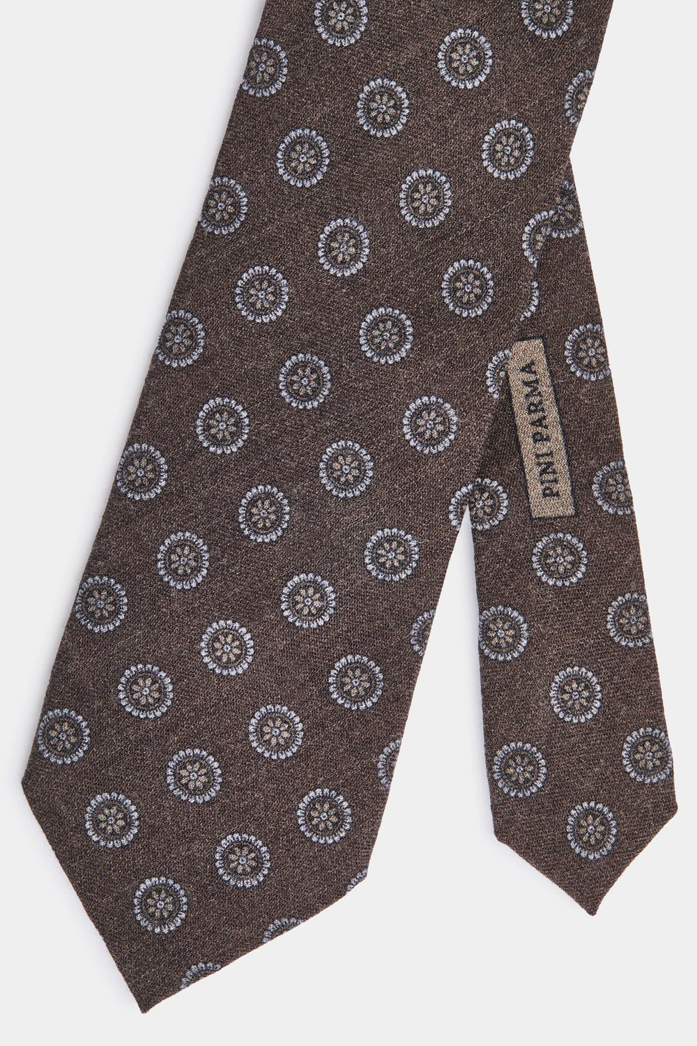 Men pini parma brown tie with floral details made in italy 