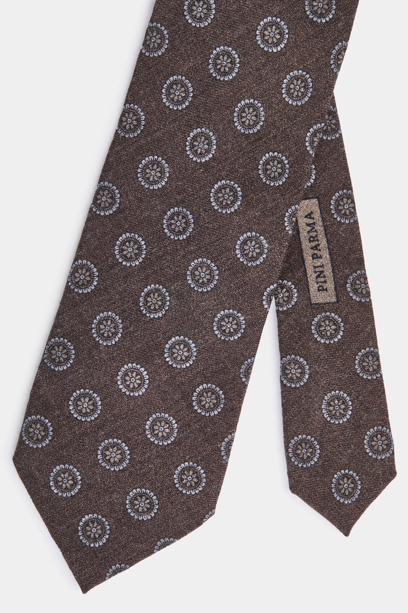 Men pini parma brown tie with floral details made in italy 